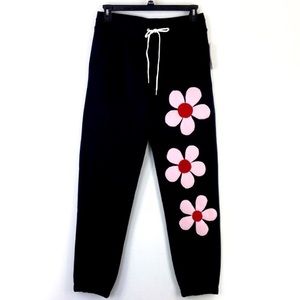 Reworked Up Cycled Flower Black Joggers Size M